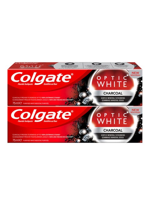 Pack Of 2 Optic White Charcoal Toothpaste Red 2x75ml