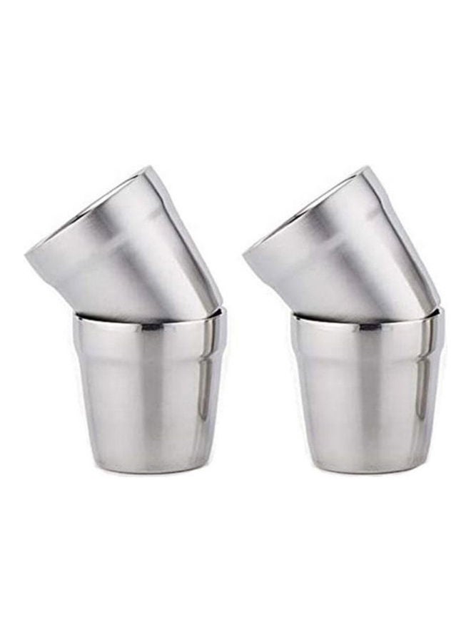 أكواب من الستانلس ستيل بجدار مزدوج 4 قطع من أكواب فنجان القهوة القابلة للتكديس مناسبة للاستخدام في المنزل والأماكن الخارجية، 6 أوقيات، طراز 175 أوقية فضي 1.5ملليلتر