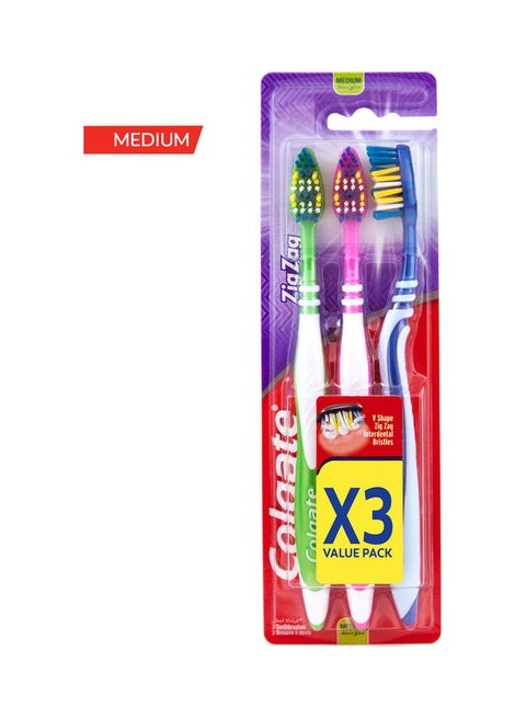 3-Pack Zig Zag Medium Toothbrush Multicolour