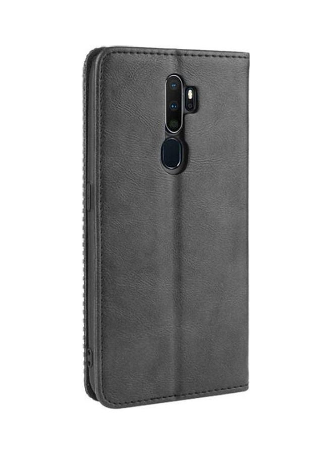 For Oppo A9 (2020) Case, Retro Style Wallet Magnetic Cover With Cit Card Slots And Flip Stand Black