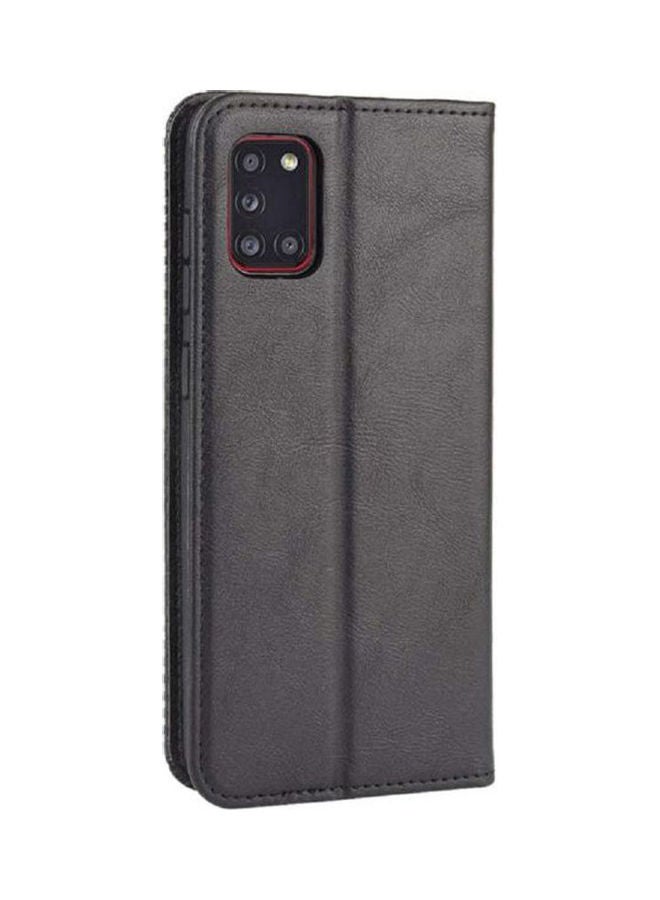 For Samsung Galaxy A31 Retro Pu Leather Magnetic Card Wallet Flip Case Cover Black