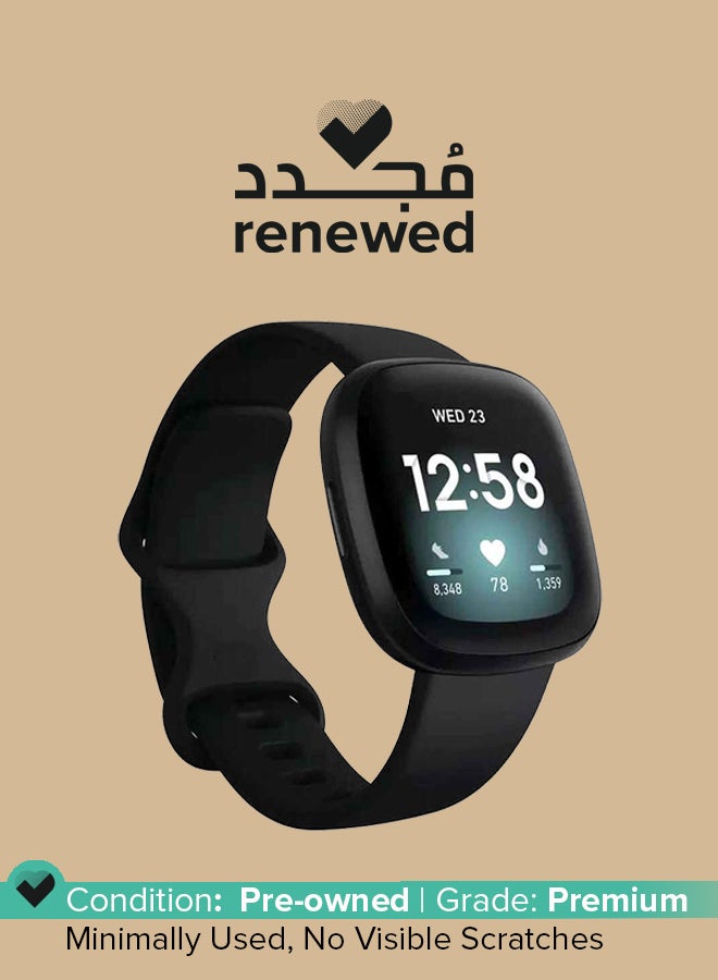 Fitbit Renewed - Versa 3, Health And Fitness Smartwatch With GPS, 24/7 Heart Rate, Music And Up To 6+ Days Battery Black/Black Aluminium - Image 1
