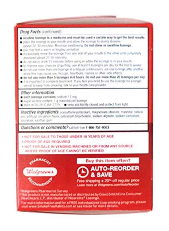 Walgreens - Nicotine lozenges Cinnamon Flavour 4 mg - Image 1