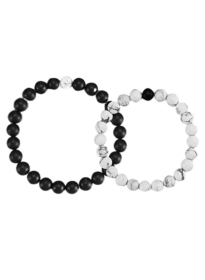 Miracle Empire 2-Piece Halite And Onyx Couple Bracelet Set - Image 1