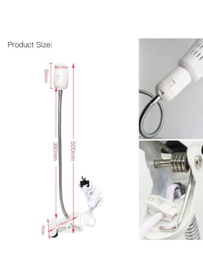 Beauenty 50W E27 Bulb Base Socket Holder Desk Lamp With Clamp Press Button White/Silver 9x10cm - Image 5