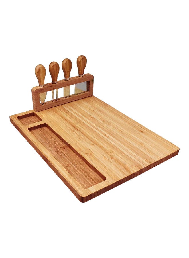 AIWANTO Bamboo Cheese Board Set Brown/Silver  - Image 1