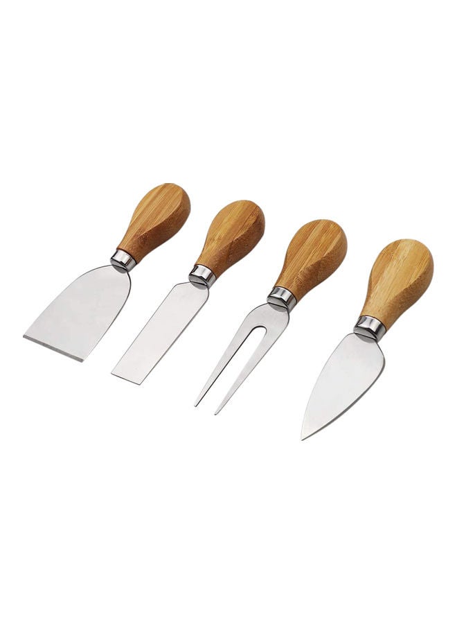 AIWANTO Bamboo Cheese Board Set Brown/Silver  - Image 2