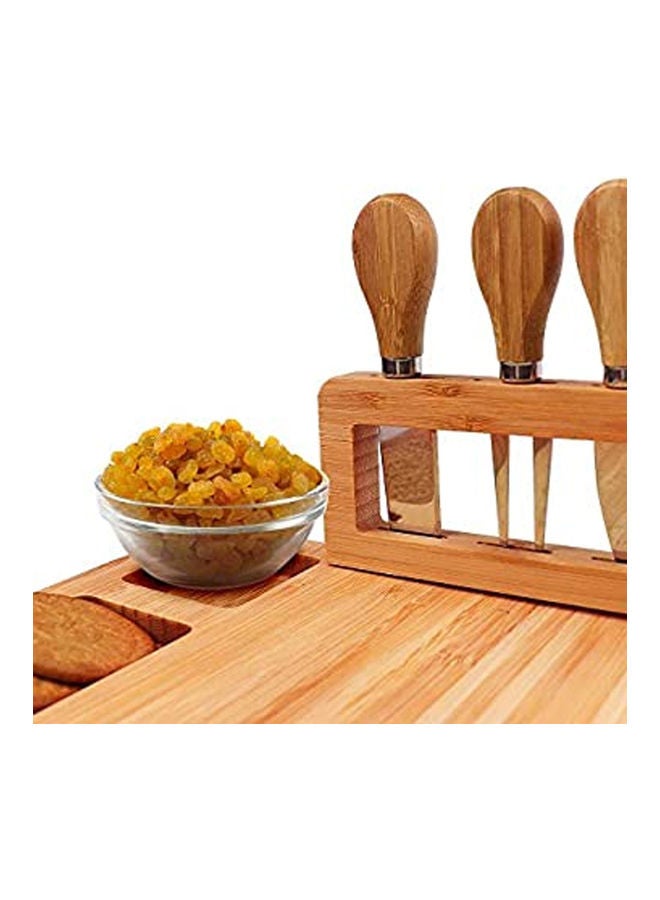 AIWANTO Bamboo Cheese Board Set Brown/Silver  - Image 3