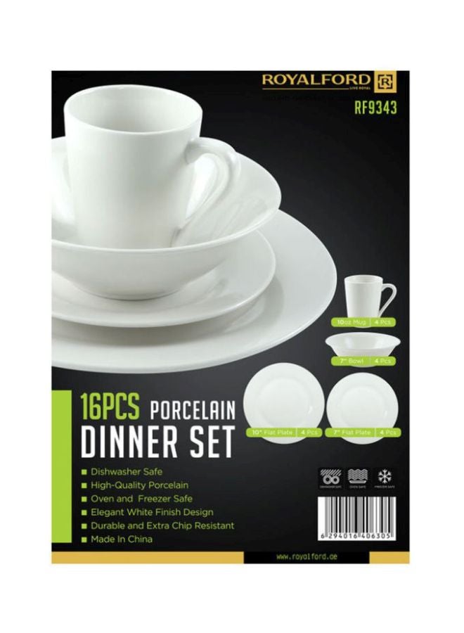 رويال فورد طقم سفره من البورسلين مكون من 16 قطعة، كوب أبيض 295.73 ملليلتر، وعاء 7 بوصة، طبق مسطح 7 بوصة، طبق مسطح 10 بوصة أبيض Mug 295.73 Milliliter, Bowl 7 Inch, Flat Plate 7 Inch, Flat Plate 10بوصة - Image 4