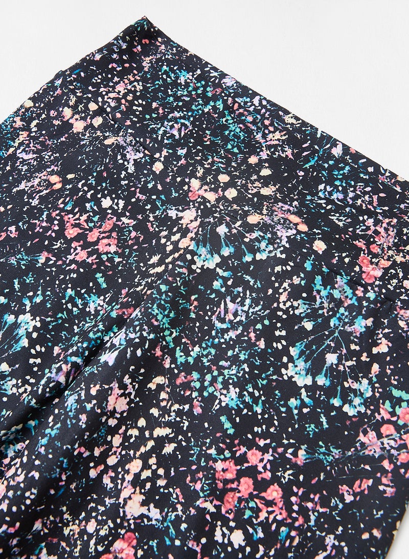 Athletiq - Women's Mid Rise Sports Training Workout Cropped Length Stretch Leggings With Elastic Waist And All Over Print Multicolour - Image 1