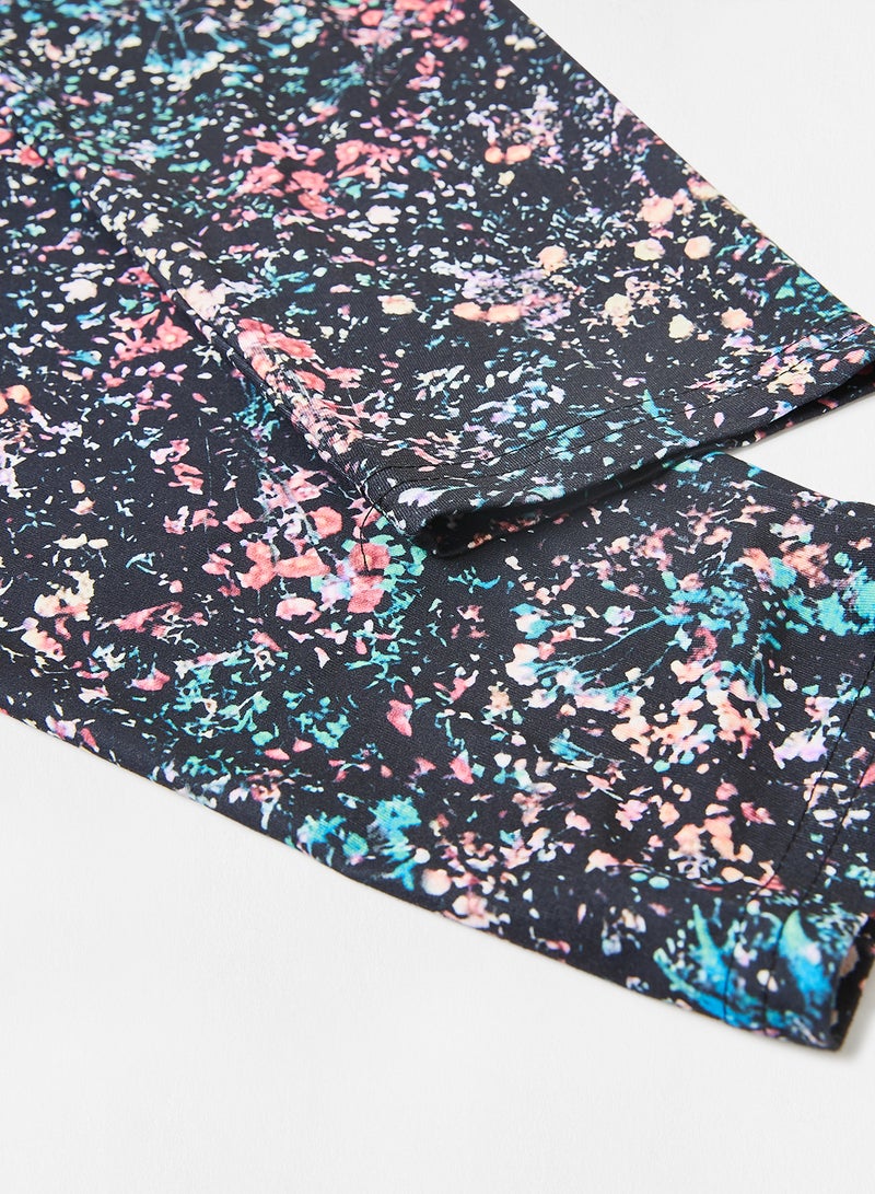 Athletiq - Women's Mid Rise Sports Training Workout Cropped Length Stretch Leggings With Elastic Waist And All Over Print Multicolour - Image 1