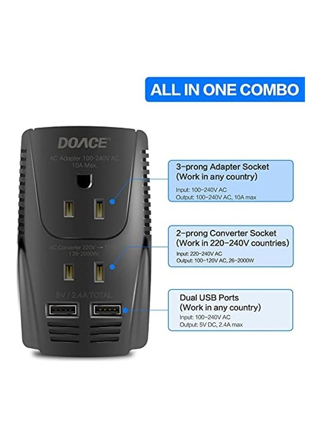 DOACE Travel Voltage Converter Black - Image 1