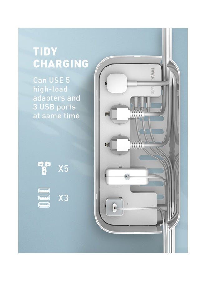 LDNIO - 5-Power Socket Strip Box + 3 port USB White 200cm - Image 1