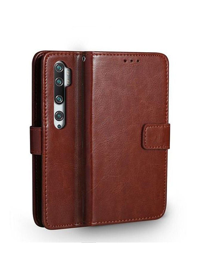 Xiaomi Cc9 Pro Flip Phone Leather Case MultiFunction Card Holder Brown  - Image 1