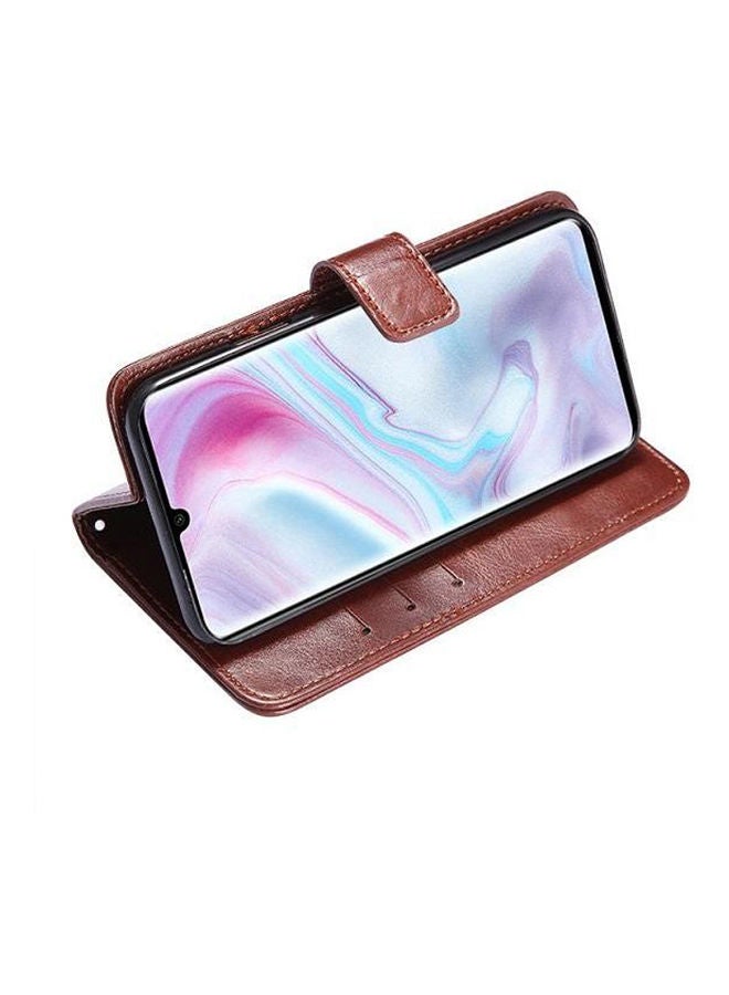 Xiaomi Cc9 Pro Flip Phone Leather Case MultiFunction Card Holder Brown  - Image 2