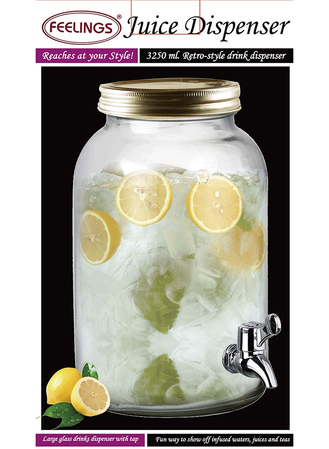 Feelings Glass Juice Dispenser With Tap 3.25L Gold 15x15x27cm  - Image 2