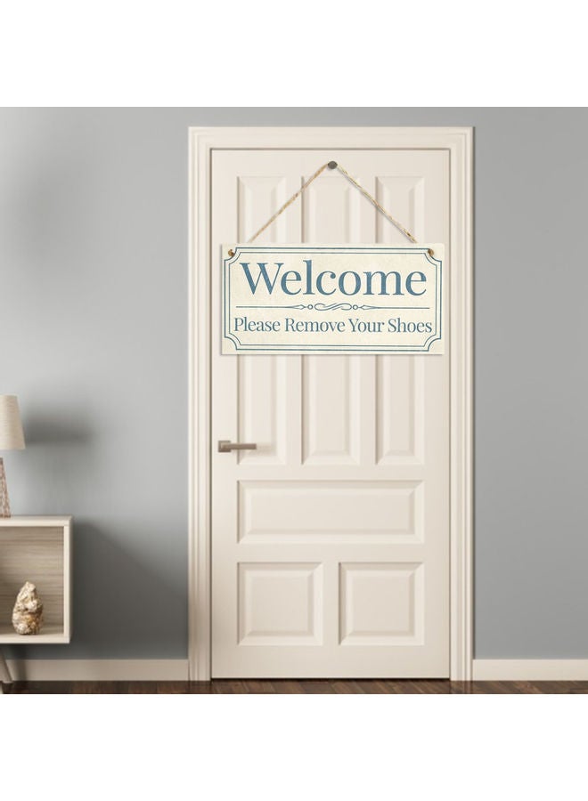 Welcome Printed Creative Wooden Plaques with Hanging Rope Blue/White  - Image 2