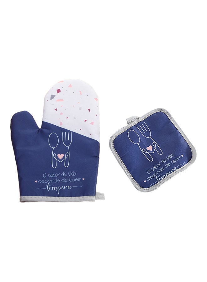 2-Piece Cotton Thick Insulation Baking Glove Set Blue/White  - Image 1