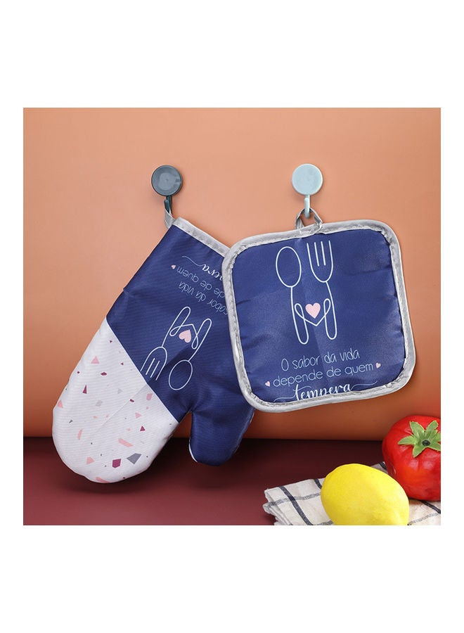 2-Piece Cotton Thick Insulation Baking Glove Set Blue/White  - Image 2