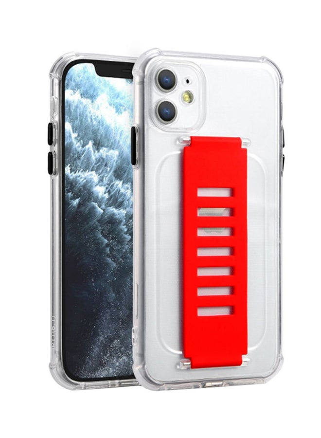 جريب 2 يو غطاء حماية واقٍ مزود برباط إمساك لهاتف أبل آيفون 11 شفاف/ أحمر