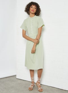 Round Neck Midi Dress Green