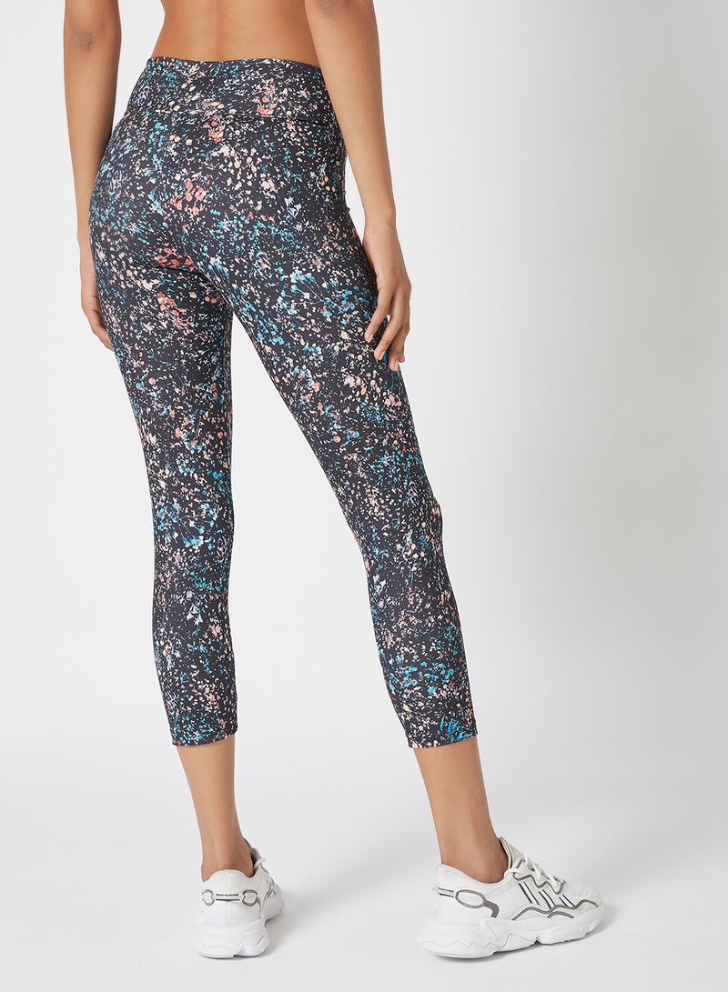 Athletiq - Women's Mid Rise Sports Training Workout Cropped Length Stretch Leggings With Elastic Waist And All Over Print Multicolour - Image 1
