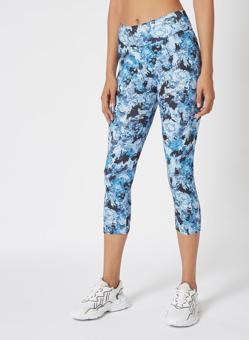 Athletiq - Women's Mid Rise Sports Training Workout Cropped Length Stretch Leggings With Elastic Waist And All Over Print Multicolour - Image 1