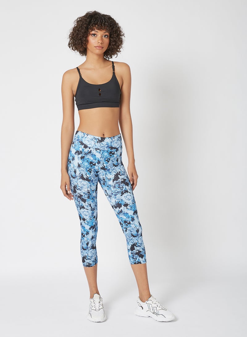 Athletiq - Women's Mid Rise Sports Training Workout Cropped Length Stretch Leggings With Elastic Waist And All Over Print Multicolour - Image 1