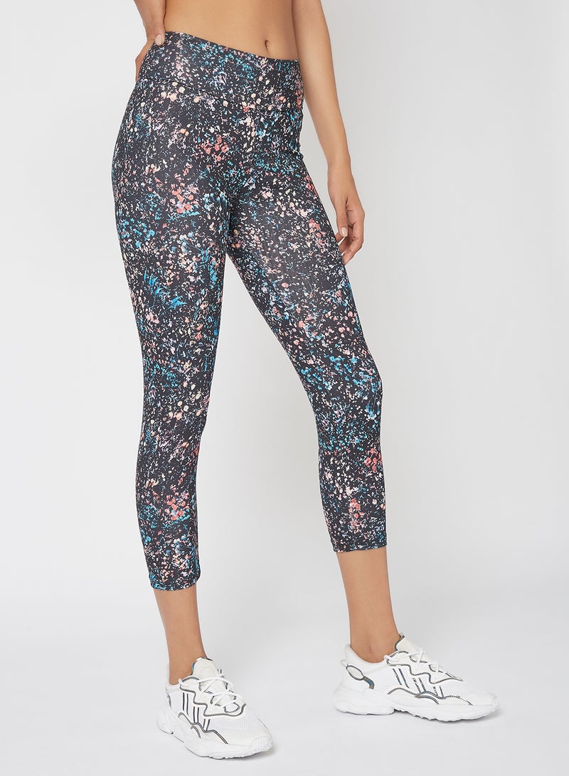 Athletiq - Women's Mid Rise Sports Training Workout Cropped Length Stretch Leggings With Elastic Waist And All Over Print Multicolour - Image 1