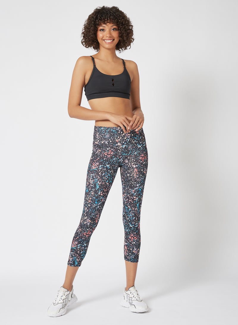 Athletiq - Women's Mid Rise Sports Training Workout Cropped Length Stretch Leggings With Elastic Waist And All Over Print Multicolour - Image 1