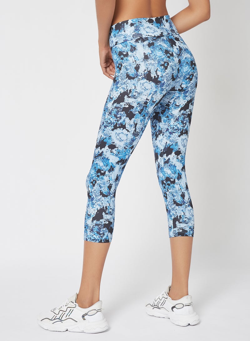 Athletiq - Women's Mid Rise Sports Training Workout Cropped Length Stretch Leggings With Elastic Waist And All Over Print Multicolour - Image 1