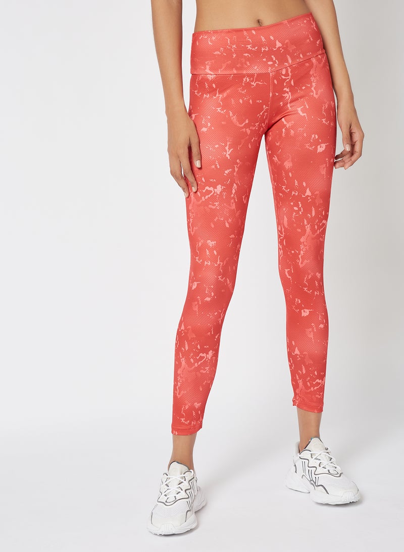 Athletiq - Women's High Rise Sports Training Workout Stretch Leggings With Elastic Waist and All Over Print Red - Image 1