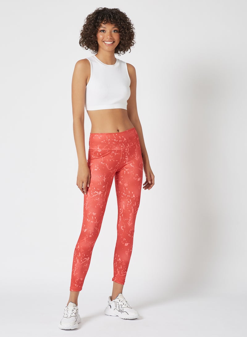 Athletiq - Women's High Rise Sports Training Workout Stretch Leggings With Elastic Waist and All Over Print Red - Image 1