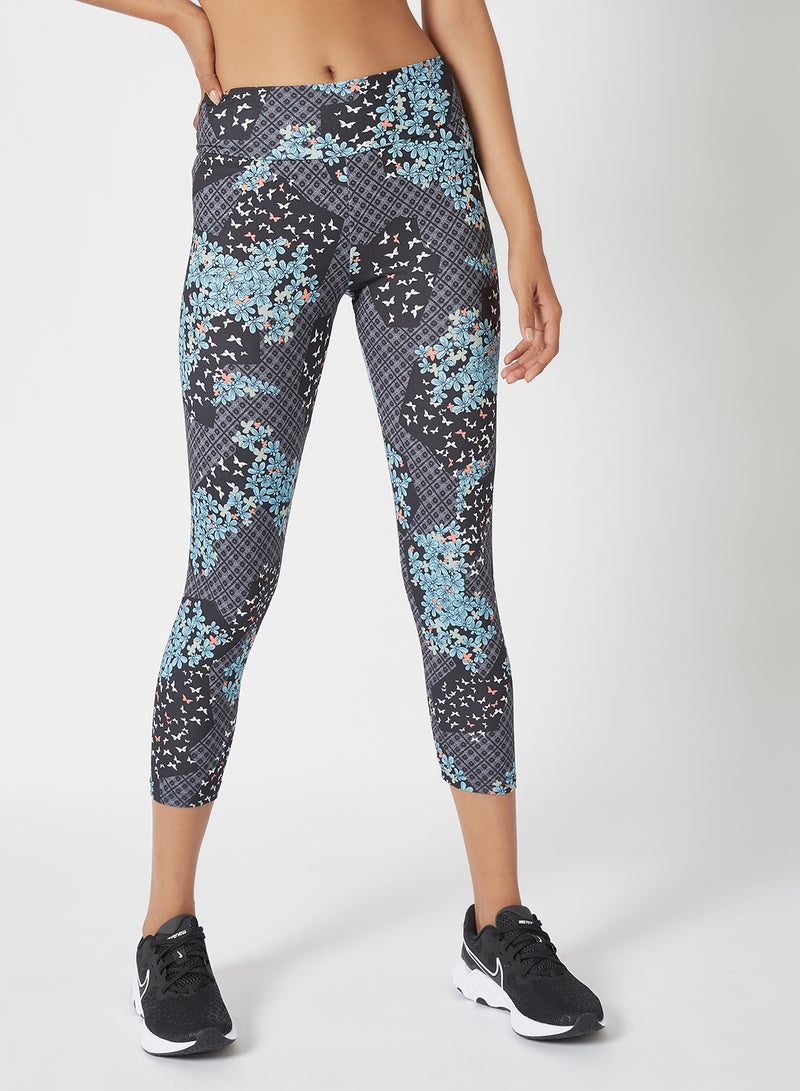Athletiq - High Waist Printed Ankle Length Sports Legging For Improved Performance Blue/Black/White/Dot - Image 1