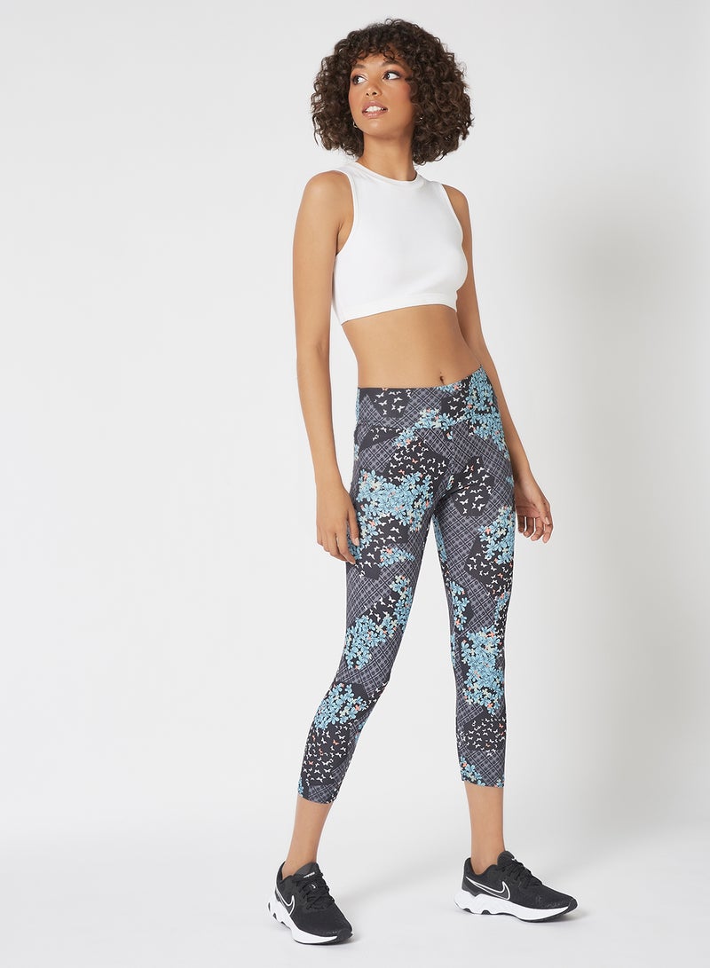 Athletiq - High Waist Printed Ankle Length Sports Legging For Improved Performance Blue/Black/White/Dot - Image 1