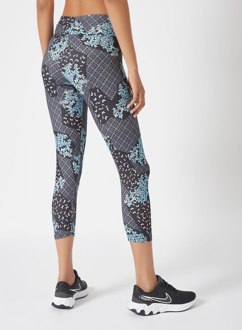 Athletiq - High Waist Printed Ankle Length Sports Legging For Improved Performance Blue/Black/White/Dot - Image 1