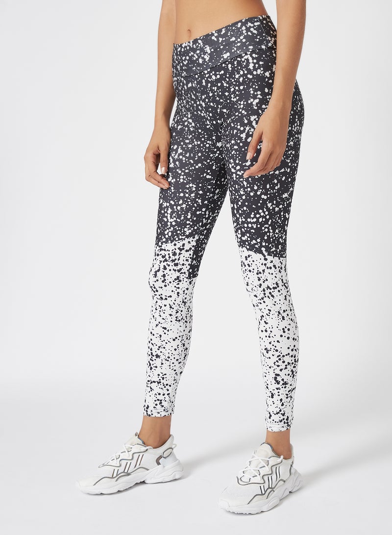 Athletiq - High Waist Printed Ankle Length Sports Legging For Improved Performance White/Black/Half - Image 1