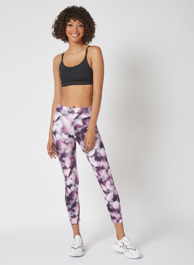 Athletiq - Women's High Rise Sports Training Workout Cropped Length Stretch Leggings With Elastic Waist And All Over Print Multicolour - Image 1
