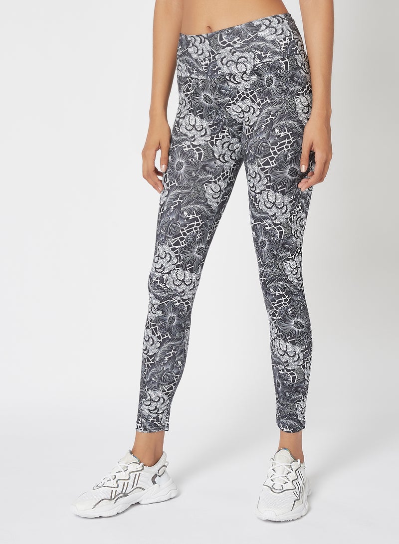 Athletiq - Women's Mid Rise Sports Training Workout Stretch Leggings With Elastic Waist And All Over Print Multicolour - Image 1