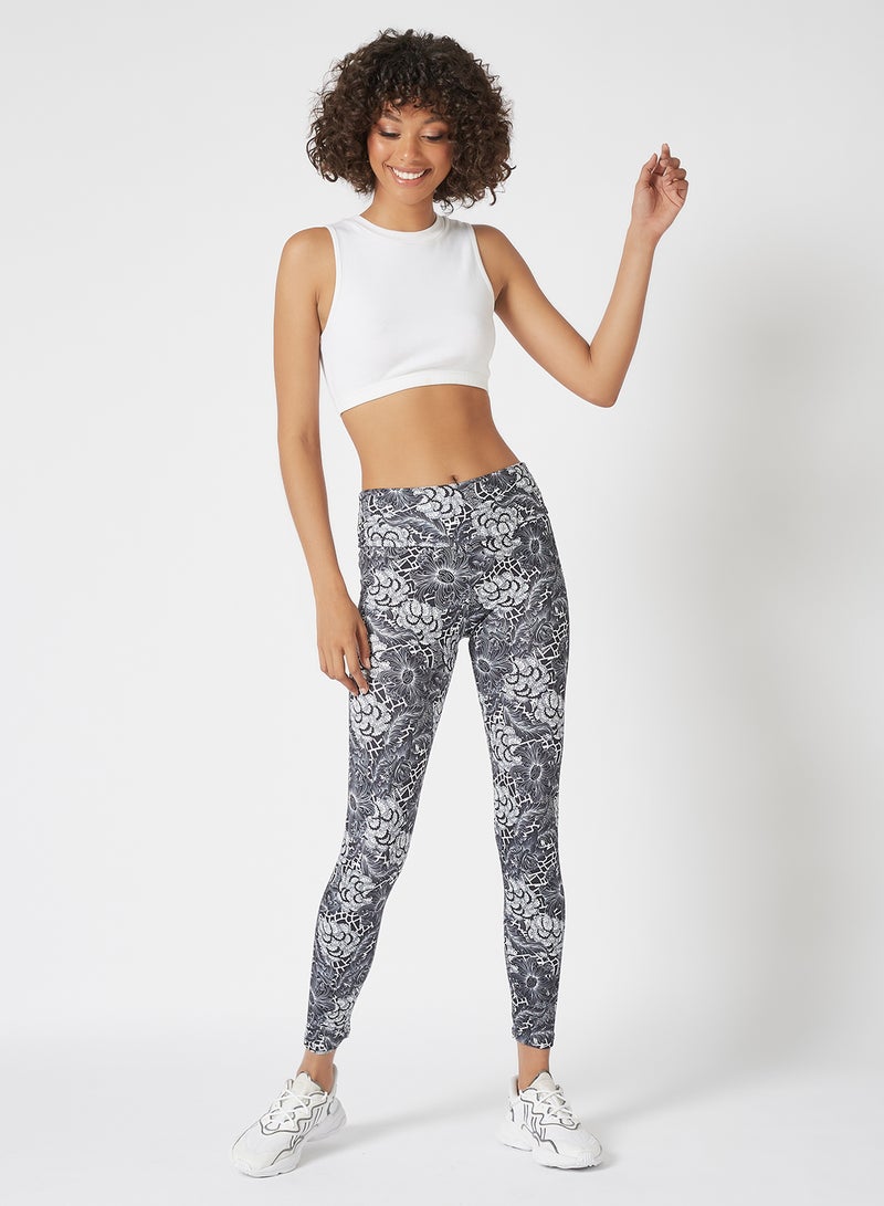 Athletiq - Women's Mid Rise Sports Training Workout Stretch Leggings With Elastic Waist And All Over Print Multicolour - Image 1