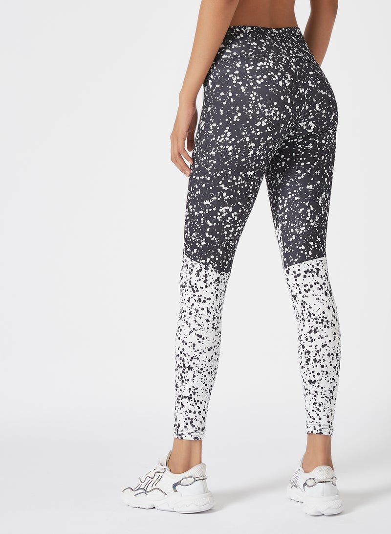 Athletiq - High Waist Printed Ankle Length Sports Legging For Improved Performance White/Black/Half - Image 1