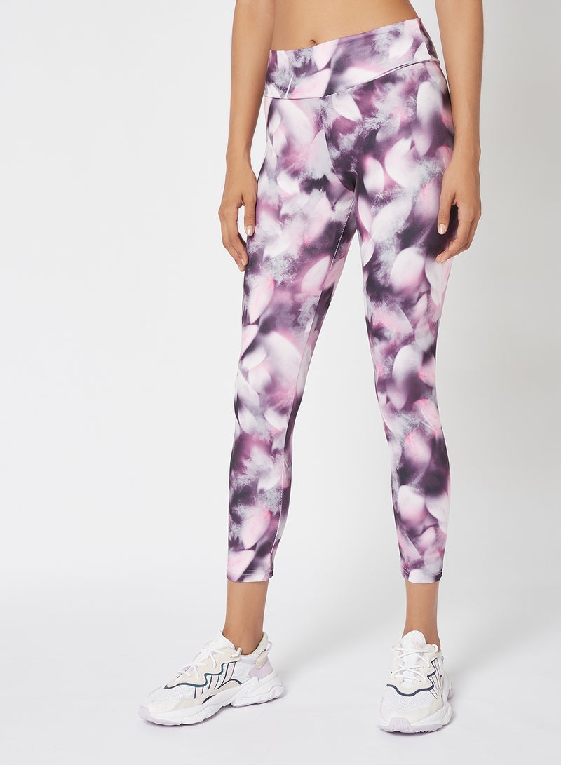 Athletiq - Women's High Rise Sports Training Workout Cropped Length Stretch Leggings With Elastic Waist And All Over Print Multicolour - Image 1