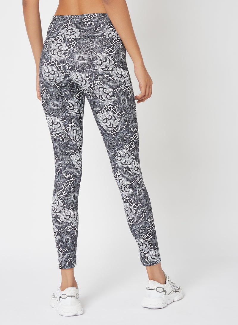 Athletiq - Women's Mid Rise Sports Training Workout Stretch Leggings With Elastic Waist And All Over Print Multicolour - Image 1