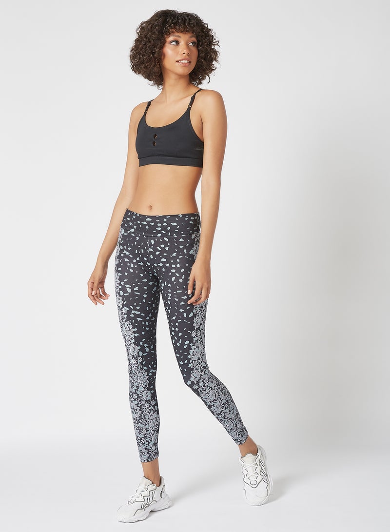 Athletiq - Women's Mid Rise Sports Training Workout Stretch Leggings with Elastic Waist And All Over Print Black/White/Dot - Image 1