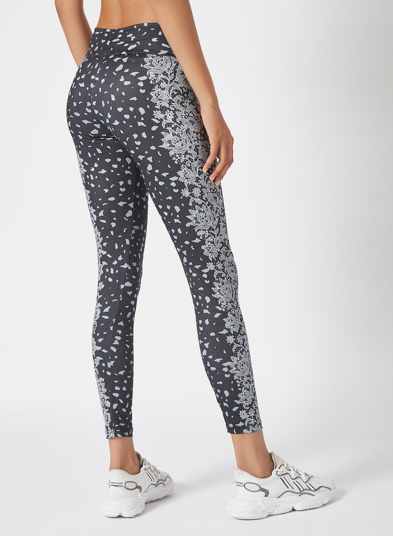 Athletiq - Women's Mid Rise Sports Training Workout Stretch Leggings with Elastic Waist And All Over Print Black/White/Dot - Image 1