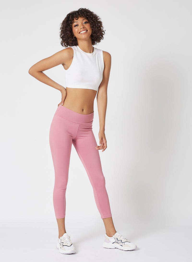 Athletiq - Women's Mid Rise Sports Training Workout Stretch Leggings With Elastic Waist Pink - Image 1