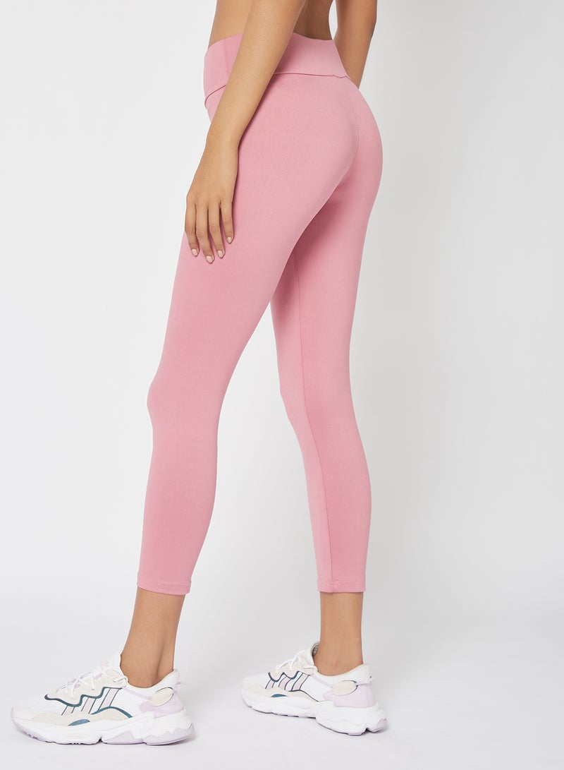 Athletiq - Women's Mid Rise Sports Training Workout Stretch Leggings With Elastic Waist Pink - Image 1