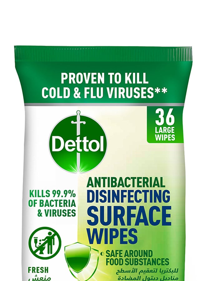 Fresh Antibacterial Disinfecting Surface Large Wipes With Resealable Lid, 36 Count Multicolour - v1624344038/N47881865A_2