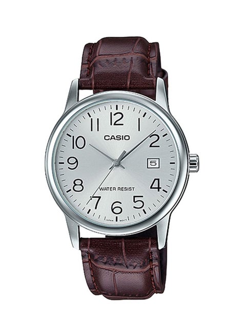 Men's Leather Analog Wrist Watch MTP-V002L-7B2