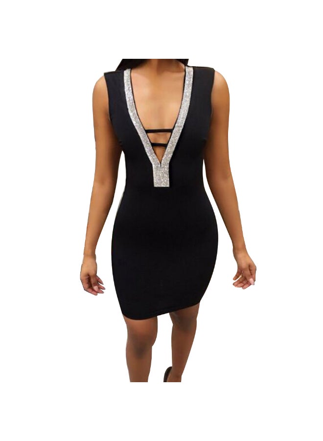 Backless Bodycon Mini Dress Black/Silver  - Image 1